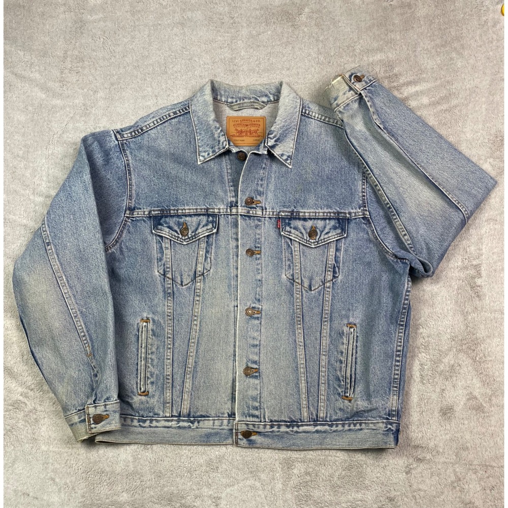 Vintage 90s Levis 70507 4890 Denim Trucker Jacket Mens Large Light Wash USA Made